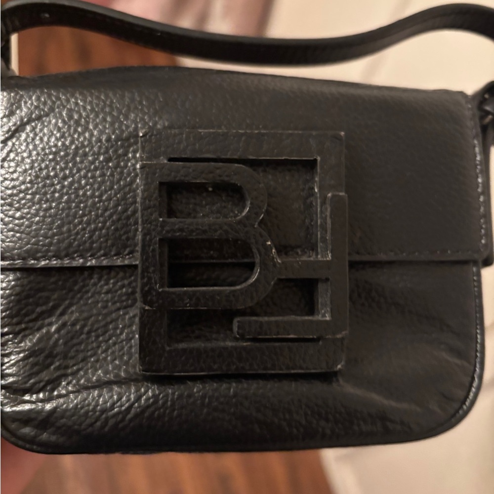 Authentic By Far Black Leather Mini Bag with strap